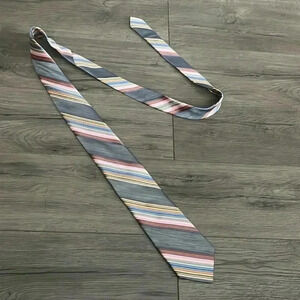 Ted Baker Silk Blend  Gray Based MultiColoured Stripes Men Tie